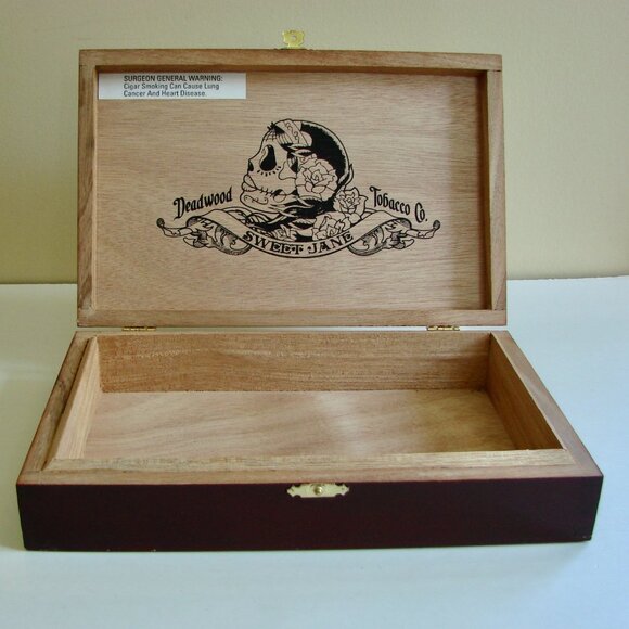 Deadwood Tobacco Co Sweet Jane Empty Wooden Cigar Box Collectible Storage Skull - Picture 8 of 11